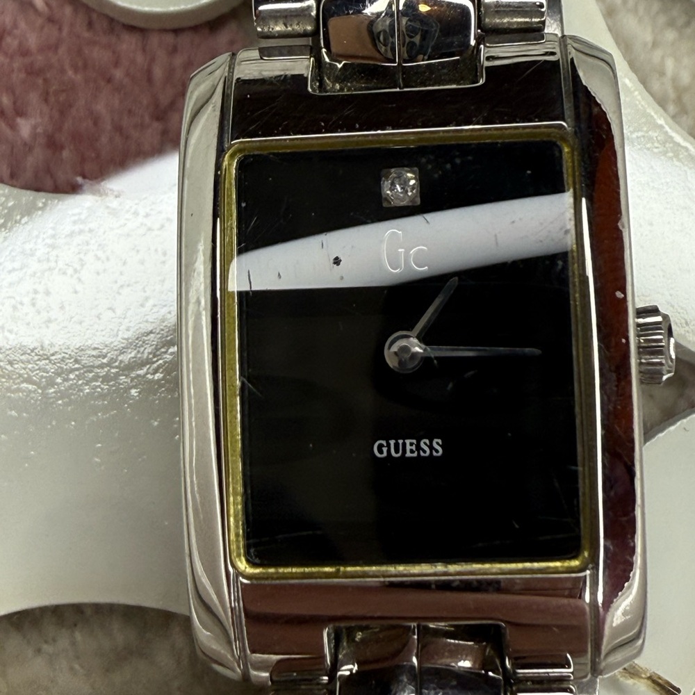 Guess Silver Watch With Black Rectangular Face - image 2